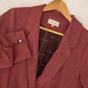 Skies Are Blue Blazer Womens Size M Burgundy Ruched Sleeve Plaid Lined